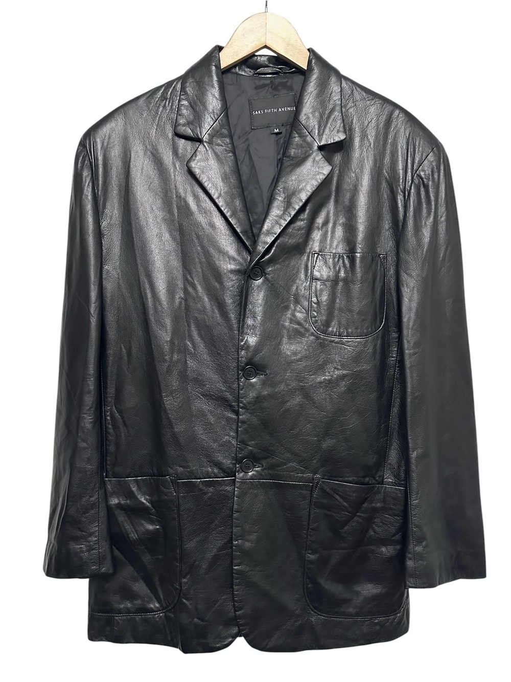 Saks Fifth Avenue Men's 3-Button Buttery Black Leather Blazer Jacket Size Medium